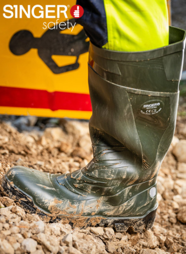 Bottes de sécurité vertes étanches en PVC Singer Safety BOTSEKU