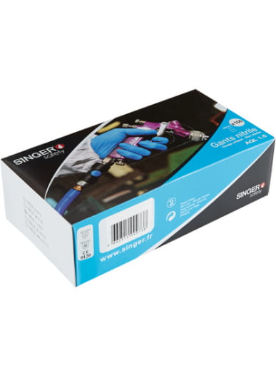 Boîte de 100 gants jetables en nitrile bleu non poudrés Singer Safety AUU4010