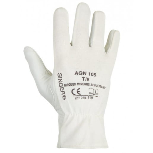 Gants manutention paume fleur d'agneau dos coton interlock, SINGER Safety AGN105