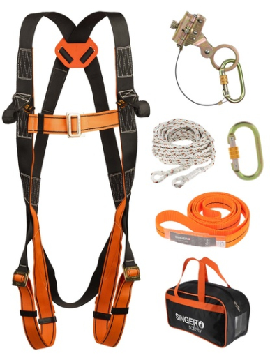 Kit antichute avec harnais 2 points, antichute coulissant, mousqueton, longe de 10m et anneau d'ancrage temporaire Singer Safety KITCOUVE