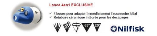 Lance en inox avec buse 4 en 1 pour nettoyeur haute pression Nilfisk MC calibre 0340
