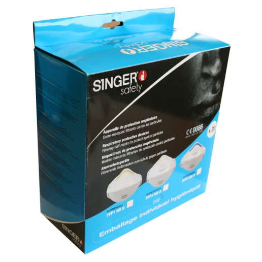 Masque papier pliable avec valve FFP2 ou FFP3 (Boîte de 20) SINGER SAFETY AUUMP200VSL / AUUMP300VSL