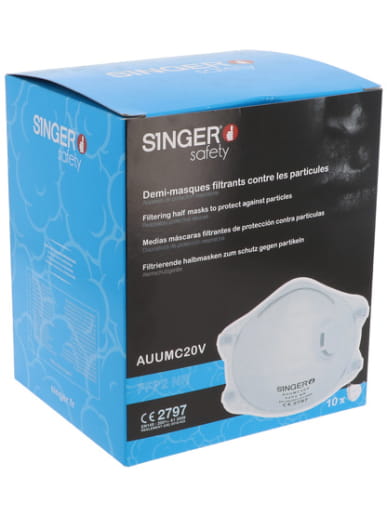Boîte de 10 masques jetables FFP2 ou FFP3 Singer Safety AUUMC20V / AUUMC30V